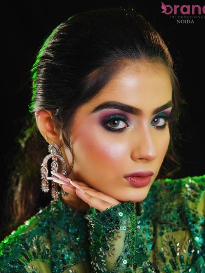 This portrait captures the confidence and glamour of the complete look.