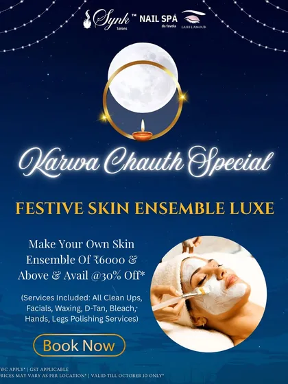 For special occasions like Karwa Chauth, I offer a Festive Skin Ensemble. You can combine services like facials, waxing, D-Tan, and polishing to achieve a radiant, moon-like glow.