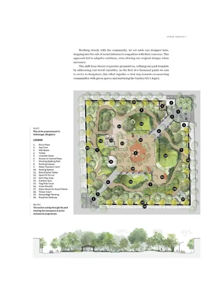 My process begins with thoughtful planning, as shown in this detailed site plan for a public park in Indiranagar. This drawing outlines the creation of diverse zones, from active play areas to quiet seating nooks, all designed to foster community use and ecological health.