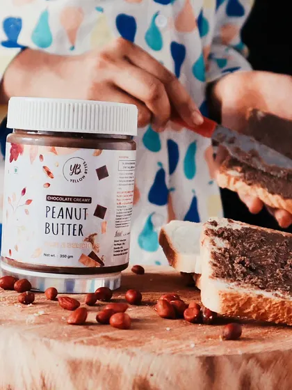 Another lifestyle angle of the peanut butter shoot, showing the product in a breakfast setting to create an aspirational scene.
