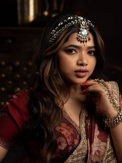 Another portrait from the Heeramandi series. The makeup, hair, and jewelry all come together to create a look straight out of a Sanjay Leela Bhansali film.