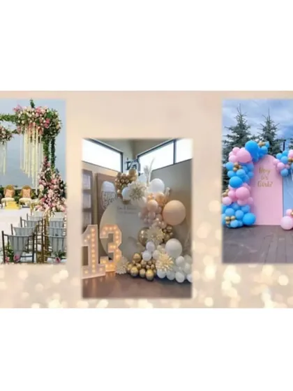 This collage shows the variety of events we cover, from elegant wedding mandaps to fun birthday parties and stylish baby showers.