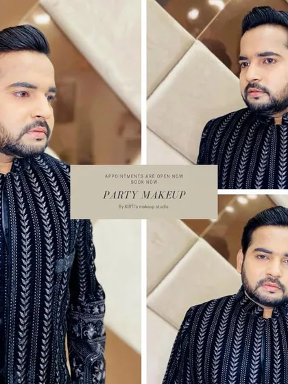 Grooming for men extends to special events. Here, I provided subtle party makeup to enhance this client's features for a sharp, camera-ready appearance.