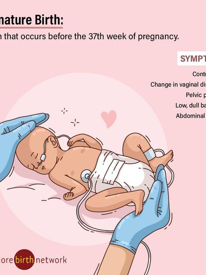 This infographic provides essential information about premature birth. It outlines the symptoms of premature labor that mothers should watch for and lists preventative measures that can help reduce the risk.
