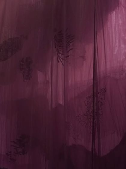 The 'Cardinal' installation, for the Colour of the Year 2025, is a dreamlike environment woven from translucent textiles. The shifting opacities and nuanced hues evoke a range of emotions, from mystery and melancholy to profound introspection.