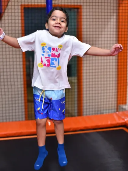The pure joy of jumping for the sky. My indoor trampoline area is a favorite at our active kids' camps, offering a safe and exciting way for children to burn off energy and just be kids.