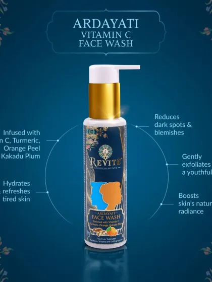 Discover the Ardayati Vitamin C Face Wash. It's infused with turmeric, orange peel, and Kakadu plum to reduce dark spots, gently exfoliate, and boost your skin's natural radiance.