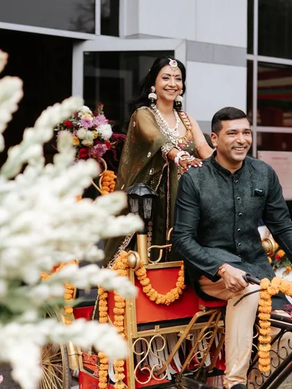 Your wedding should be a reflection of your personality. We love creating fun, memorable entries, like this beautifully decorated rickshaw for the couple's Mehendi ceremony, making for perfect photos and an unforgettable start to the festivities.