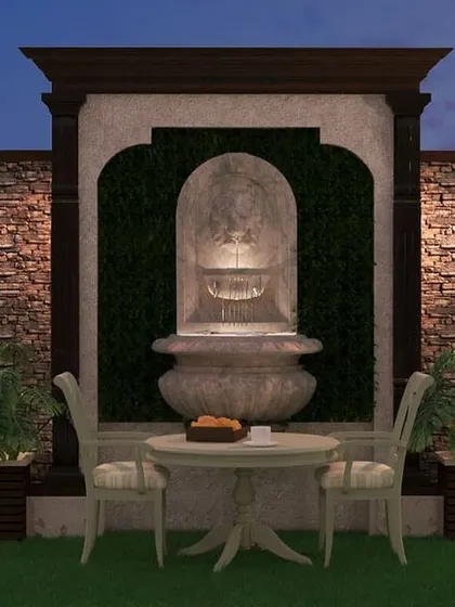 We can create any theme you envision. For this project, the client wanted a classic, old-world charm. We centered the design around a majestic lion stone fountain and added a quaint bistro set, transforming this terrace into a timeless and tranquil oasis.