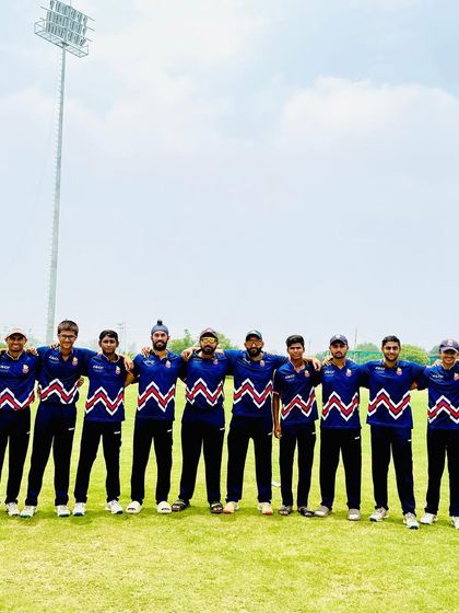 Starting the season with a win. The team lines up after a victory in the DDCA T-20 league match.