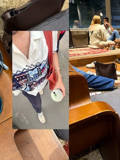 A collage capturing the full vibe of a cafe outing, from my outfit to the relaxed conversations of other patrons.