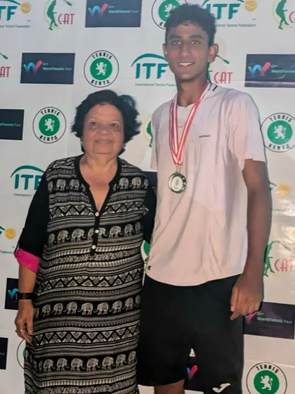 Aarjun Pandit celebrating his double crown victory at the Junior ITF J60 tournament in Nairobi. A testament to his complete dominance on the court.