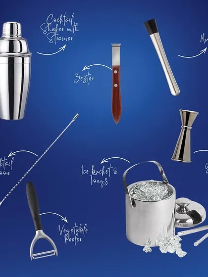 Here are some of the essential tools of our trade. A cocktail shaker, zester, muddler, jigger, and more are all part of the kit we bring to every event to create a professional bar experience.