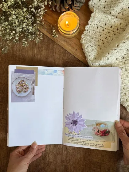 A simple collage page from the custom journals for the two daughters moving abroad.
