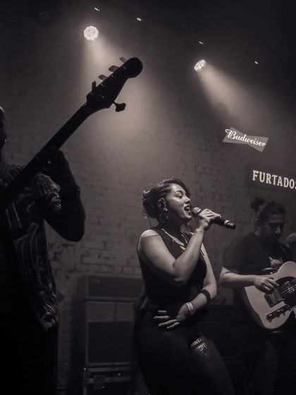 A black and white shot from a performance at antiSOCIAL. The atmosphere in this club is perfect for the kind of soulful music we play.