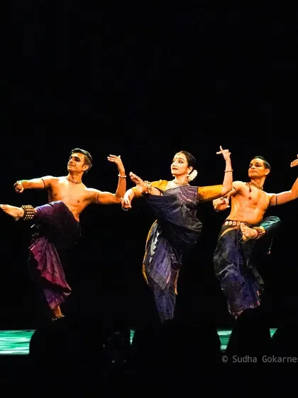 A dynamic jump sequence from 'Abha'. My choreography often blends traditional postures with athletic movements to create visually exciting and powerful moments on stage.