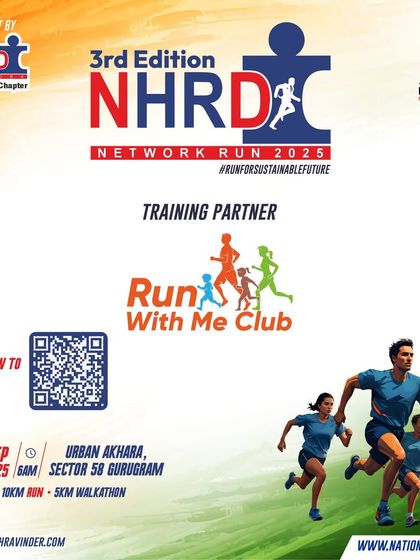 We are proud to be the official Training Partner for the NHRD Network Run 2025. This poster announces our partnership for the event in Sector 58, Gurugram, covering 5KM, 10KM, and a 5KM walkathon.