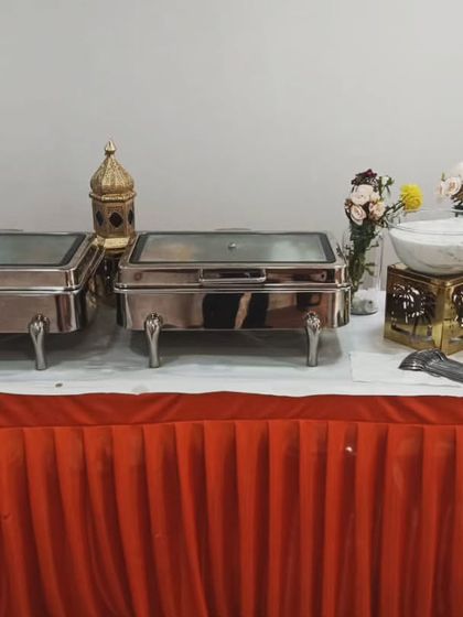 A compact buffet setup for the opening of a clinic. This post-pooja lunch for 35 guests was arranged to be both elegant and respectful of the occasion.