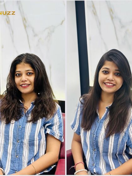 A simple haircut and style can make a huge difference. This before and after shows how I reshaped her hair to give it a healthier, more defined look.