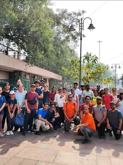 A happy group photo from our Purani Dilli Ke Kisse tour. We love bringing people together to explore the rich history and culture of Old Delhi.
