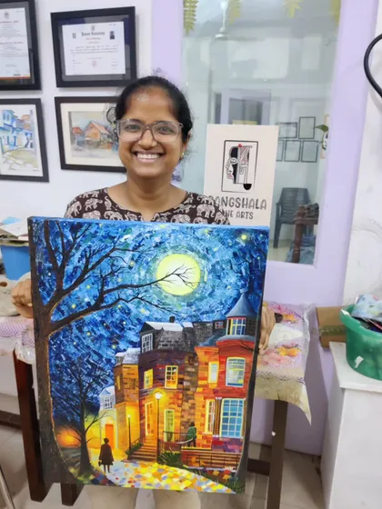 An absolutely stunning piece of knife painting work created by one of our dedicated adult students. This shows the advanced techniques and beautiful outcomes possible through our skill-based art coaching.