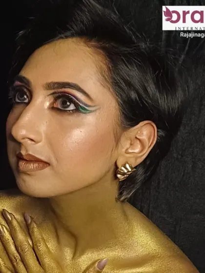 A confident pose that captures the editorial and high-fashion vibe of this creative makeup.