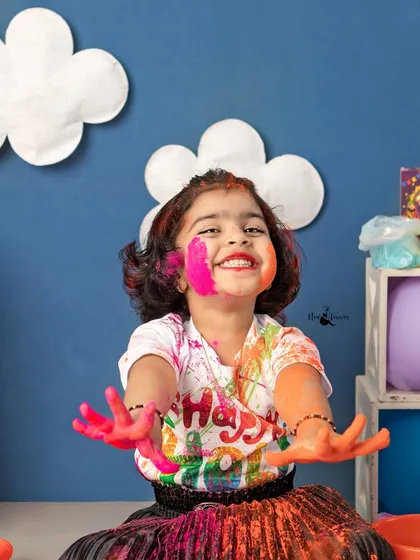 A burst of color and happiness during a Holi mini session. I use completely safe, baby friendly colors so that even the little ones can enjoy the festival of colors in a fun and memorable studio setup.