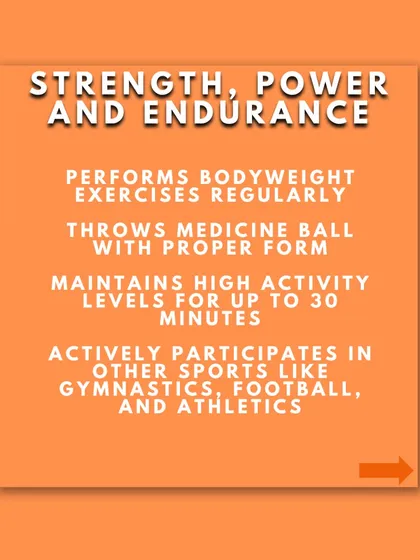 Strength, power, and endurance are developed through age-appropriate exercises like bodyweight movements and medicine ball throws. We also encourage participation in other sports to build overall athleticism.