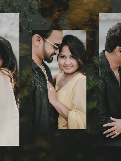 A creative collage that uses layering and different frames to showcase a series of romantic, candid embraces. This artistic edit adds a dynamic and modern feel to the gallery.