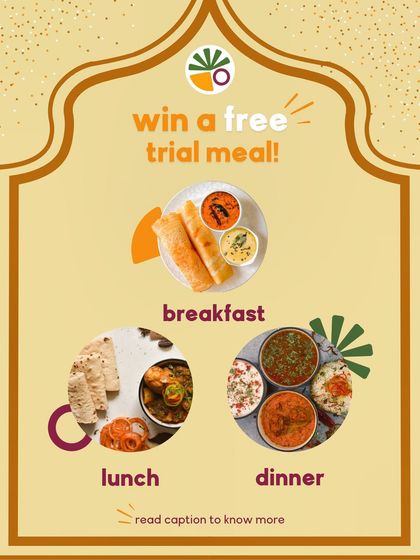 A giveaway announcement for a free trial meal! This graphic details how you can win a free breakfast, lunch, or dinner from my subscription service.