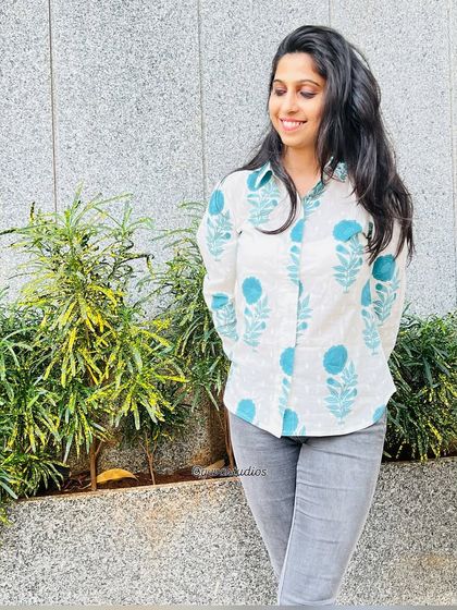 Step into summer with style. Our new shirt with a blue floral block print is here to keep you cool, comfortable, and effortlessly fresh all season long.