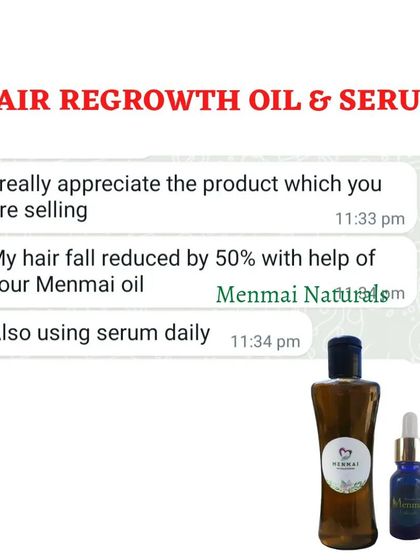 This customer shared that my Menmai oil helped reduce hair fall by 50 percent. It shows how my two-step treatment of hair regrowth oil and serum work together to deliver results.