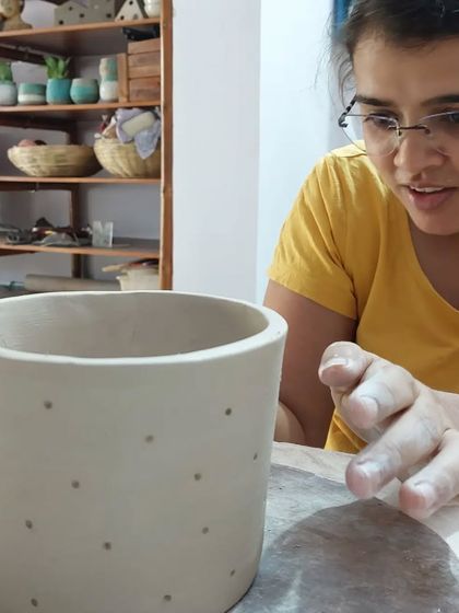 My dear friend Neha is my newest student, and we are having so much fun together in the studio. Here she is, focused on creating a beautiful planter. Sharing my love for pottery with friends is truly a special experience.