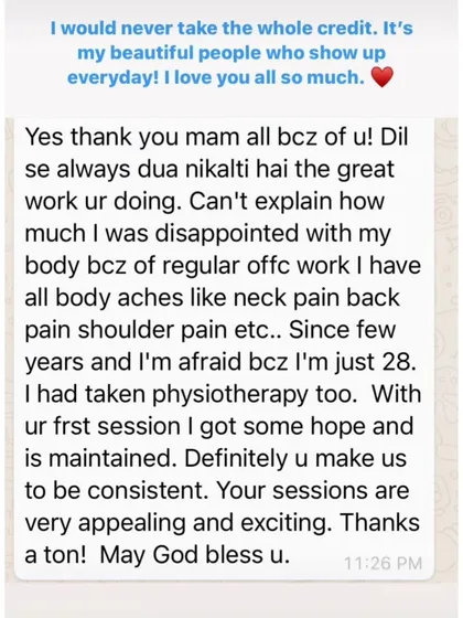 Messages like this are why I pour my heart into every session. Knowing that our dance time helps people find hope and relief from physical pain is the greatest reward. This is about healing through movement.