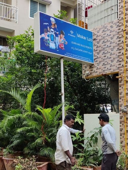 The new, professionally designed sign for our Marathahalli Maker Lab. We provide branding and setup guidance to ensure your center looks professional and inviting.