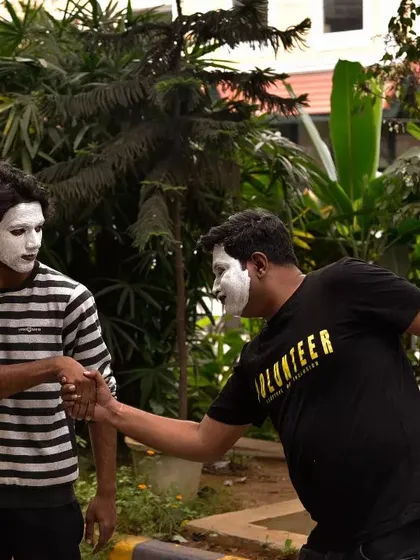 Mime artists interacting at Sign Fest. We celebrate all forms of non verbal communication, as they all contribute to a world with more empathy and understanding.