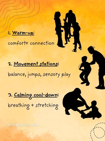 Our sessions follow a simple three-part structure: a gentle warm-up for comfort, fun movement stations for balance and sensory play, and a calming cool-down with breathing and stretching.