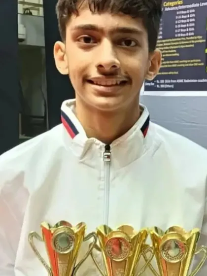 A snapshot of our multiple medalists at the CCI GMBA District Badminton Championship. Pictured here is Anmol Sharma, who secured bronze medals in the BS U15, BS U17, and BD U17 categories.