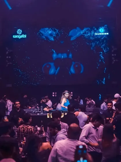 A full view of the setup at Illuzion Club, Hyderabad. The visuals and lighting are a huge part of the experience I create.
