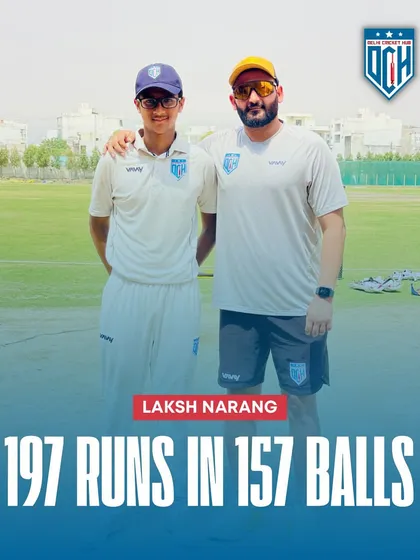 A graphic celebrating Laksh Narang's incredible 197. This was one of the best innings I have seen, full of dedication.