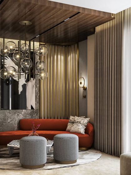 A visualization of a cozy reading corner within a larger living space. This render shows our attention to creating smaller, intimate moments, focusing on the textures of the sofa and the warm glow of the lighting.