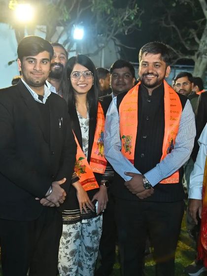 With Hon'ble Law Minister Shri Arjun Ram Meghwal Ji, who also hails from Bikaner, during the community event at his Delhi residence.