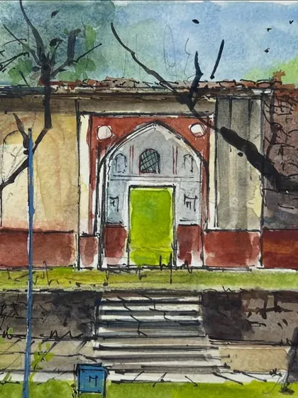 Sketching at the Batashewala complex in Sunder Nursery on a hot and humid day. I had to stand in the sun and was accompanied by many ants, but it was worth it to capture this composition.
