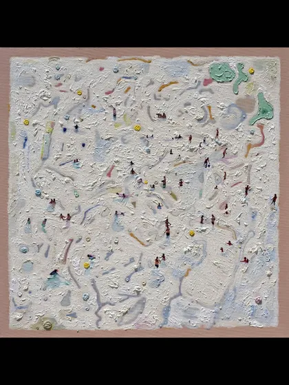 'Joy of Being – 10', a textured painting by Kodanda Rao Teppala, celebrating quiet moments of existence.