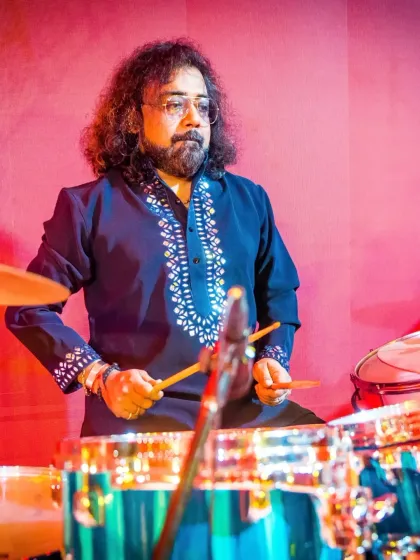 Our drummer, focused and in the zone, during the ITC Royal Bengal gig.