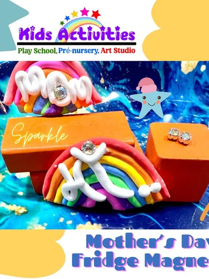 These "MOM" and "SIS" fridge magnets were lovingly crafted from clay for Mother's Day. Our workshops often include creating handmade gifts, teaching children the joy of making something special for their loved ones.