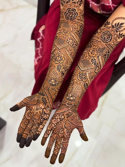 The complete design, showing both hands. The symmetry is perfect, and the design is full and rich.