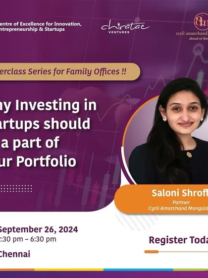 We work closely with family offices to navigate the complexities of modern investment portfolios. This masterclass with the Confederation of Indian Industry (CII) shows our Partner Saloni Shroff sharing practical insights on the legal aspects of startup investing for family businesses.