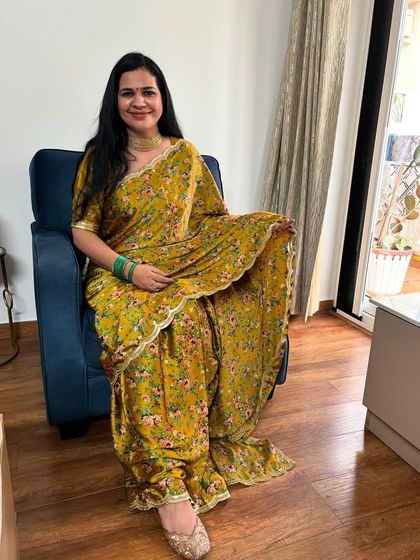 This mustard yellow floral saree is another one of my favorites from this year. The dhoti drape gives it a modern twist, making it a unique festive outfit.