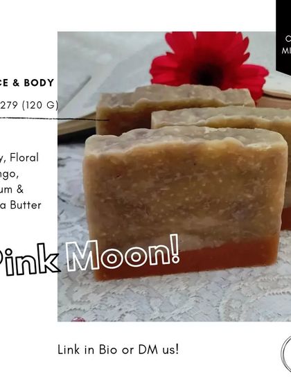 The 'Pink Moon' soap has a beautiful rosy and floral scent. Like all my coconut milk soaps, it's enriched with a trio of butters to leave your skin feeling soft and cared for.